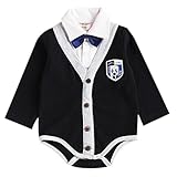Burning Go ベビー服 ロンパース Vネック カーバーオール カーディガン 蝶リボン 学園風 赤ちゃん 着ぐるみ 紳士服 出産祝い 通園 春服 カジュアル