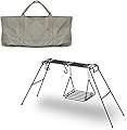 FIELDOOR アイアン焚火スタンド クッカースタンド 144cm×43cm×78cm ＆ アイアン焚火スタンド用収納バッグ 【T/C カーキ】 焚火台 耐荷重30kg ツール ダッチオーブン 耐火塗装 簡単設置 五徳 キャンプバッグ アクセサリー収納