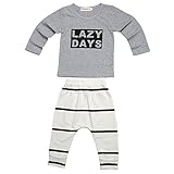 Junda 赤ちゃん 服 春 夏 普段着 綿 Tシャツ 半袖 ツーピース 出産祝い プレゼント (XS, 長袖Tシャツ+パンツ/グレー)