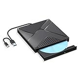 CD DVD ドライブ外付け 外付けディスクドライブ 軽量 薄型 静音 パソコン光学ドライブ USB3.0&Type-C両接続デュアルポート 読取/書込可 Windows Mac PC Dell 対応 日本語取扱説明書付き(ブラック)