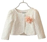 Candykids 子供 用 レース ボレロ コサージュ 付き キッズ フォーマル ドレス 発表会 入園式 結婚式 パーティー (120cm, ホワイト)