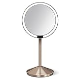 simplehumanセンサーミラー5インチ、ライト付きメイクアップミラー、10 x倍率、ステンレススチール 5 inch diameter ゴールド ST3010
