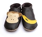 【英国製カーフレザーベビーシューズ】《モンキーとバナナ/チョコ　monkey & banana/choc》 (L)