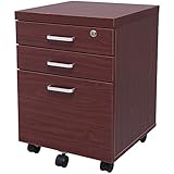 サイドチェスト インキャビネット 3段 鍵付き キャスター付き 幅38.5×奥行40×高さ55cm 木目調 ウォルナット