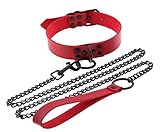 【dokidoki】首輪+リード【レッド 赤】人間用 コスプレ 目立たない ＰＵレザー リング付き ご主人様 奴隷 猫 コスチューム SMグッズ 束縛具 手枷 手錠 コスプレ 首輪 調教 SMプレイ 拘束具 縛り チョーカー3638 [並行輸入品]