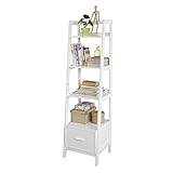 SoBuy FRG116-K-W オープンシェルフ ラック デスクサイド 本棚 収納棚 5段 カラーボックス 引き出し付き ホワイト 北欧風 幅44㎝