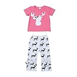 Tovadoo 子供服 ベビー服 女の子 トップス+ズボン セットアップ 半袖 ピンク 鹿柄 動物柄 キュート 部屋着 保育園
