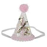 Liebeye 帽子 誕生日 数字　子供 キラキラ ボンボン もこもこ ローズ クラウン 髪アクセサリー 飾り 誕生日 高級感 誕生日お祝い かわいい ギフト ホワイト+ピンク辺 1/2