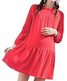 (オーセンティック) AUTHENTIC マタニティ ウェア ワンピース フレア 妊婦服 産前 産後 体型カバー お出かけ 優雅 (L, レッド)