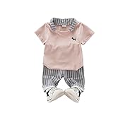 ベイビー服 男の子Ｔシャツ Pojour 夏子供Ｔシャツ＋パンツ ボーイズ可愛い2セット 子供ギフト 綿 通気 ピンク 100cm