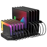 Unitek 2024電源 USB充電ステーション 10ポート 卓上スタンド 最大12A 60W PSE認証済 10台同時充電 1.5A/2.4A 複数台対応 Android/iPhone/iPad/kindle/タブレット/PSP 仕切り板 間隔調整可能 収納便利 卓上 ブラック