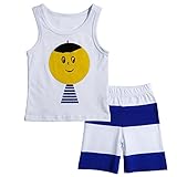 MIOIM キッズ 上下セット ボーイズ シャツ 男の子 ボーダー ハーフパンツ かっこいい クール ニコニコしてる 赤ちゃん 図案 笑顔で明日を迎える