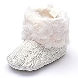 Annnowl Baby Girls Knit Soft Fur Winter Warm Snow Boots Crib Shoes (6-12 Months, White) by Annnowl