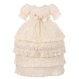 Rainkids Baby Girlsアイボリーシャンタン花柄3 pcヘッドバンド洗礼ガウン0 – 18 M