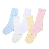 Feidoog　子供ソックス　キッズ　ハイソックス　靴下 滑り止め　通気　 無地　 綿 　ベビー　幼児 カラフル 可愛い 女の子 お姫様　男の子 　メッシュ　 5足セット　S（0-2歳）　　