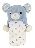 Stephan Baby Multi Dot Fleece Blanket and Knit Bear Hat Stroller Set, Blue, 3-12 Months by Stephan B