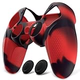 PlayVital Ninjaエディション ps5コントローラーに対応用シリコンカバースキン、ps5対応用ソフト保護カバー、保護カバー付けたまま充電ステーションにもフィットします【赤や黒混色】