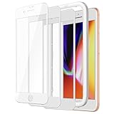 JETech iPhone 8 Plus/7 Plus (5.5インチ用) 全面保護フィルム 強化ガラスフィルム 白縁 ガイド枠付き ケースに干渉なし HDクリア 3枚セット (ホワイト)