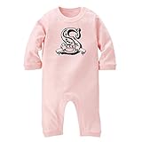 イニシャル 長袖 ロンパース [LR192] 80cm ライトピンク×ダークグレーロゴ 名入れもOK 出産祝い 誕生日 プレゼント おしゃれな 名前入り ベビー服