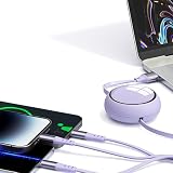 巻き取り式 充電ケーブル 3in1 for iPhone 充電ケーブル 短い スマホ充電ケーブル 3A急速充電 usb typec ケーブル 3台同時充電 マルチ充電ケーブル Android タイプC Phone 充電 各種対応 紫