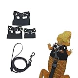 トカゲのハーネスとリード トカゲのリード 3サイズパック 調節可能 小動物用 ハーネス リード 爬虫類ハーネスリード トカゲ 爬虫類 小型ペット用 防止 おでかけ 散歩 ストレス解消 運動不足 柔らかい (ブラック)