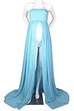 マタニティフロント分割シアーシフォンマタニティガウンマキシブライズメイドドレス写真撮影 US サイズ: Free Size カラー: ブルー