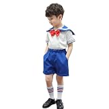 [SLINX] セーラー服 子供 かわいい 女の子 男の子 上下セット 2点セット スカート 半袖 蝶結び キッズ イベント 発表会 こどもスーツ セーラー風 X11 (男の子上下セット, 140)