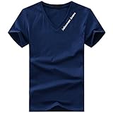 BUZZxSELECTION(バズ セレクション) Vネック Tシャツ 半袖 カットソー おしゃれ インナー 無地 ロゴ メンズ BSTS017 (04 ネイビー,XL)
