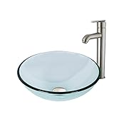 VIGO Crystalline Glass Vessel Bathroom Sink and Seville Vessel Faucet with Pop Up, Brushed Nickel [並