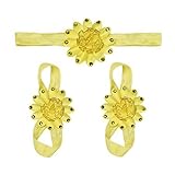 Elevin(TM) Baby Girls Sunflower Bowknot Foot Barefoot Sandals + Headband Set (Yellow) by Elevin(TM)