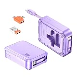 明誠 5in1 マルチ充電ケーブル 巻き取り 1m PD100W USB Type C to Type C ケーブル 3種類変換アダプタ(Type A+Micro-B) 高速データ転送 タイプC 急速充電コード 自由式 iPhone 16e 16 15 Plus Pro Max Android 全機種対応 スマホスタンド機能 (パープル)