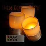 Youngerbaby 3セットSliver RealワックスLED Candle Flameless Candle withリモートコントロール、電池式LEDピラーキャンドル、明るいリモートコントロ
