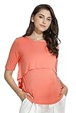Sweet Mommy マタニティトップス 授乳服 なめらか竹繊維 授乳口付き 授乳トップス Tシャツ バックロング 長め丈 大きいサイズ 小さいサイズ 5分丈 春 夏 半袖 産前産後／S／アプリコッ