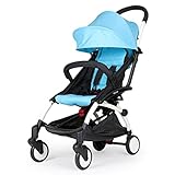 ベビーカー 両対面 ベビー カー レインカバー　シート 軽量 ポータブル 片手収納 機内 持ち込み可 軽量 子守帯付き 折りたたみ 車トランク 収納 通気性 前後輪 ブーキ付き (超軽量, ブルー)