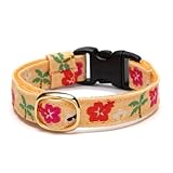 ぽぽねこ グラフィック猫首輪 セイフティーバックル・鈴付き・ハゲにくい・日本製 (夏の花柄 ハイビスカス, M)