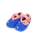 Yuelian 手編みベビーシューズ ビーズ＋花 ボタン靴ひも付き (ブルー)