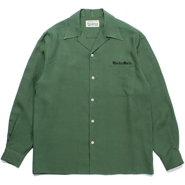 3510M【美品】ワコマリア☆ストライプ オープンカラー 長袖シャツ グリーン 3510M【美品】ワコマリア☆ストライプ オープンカラー 長袖