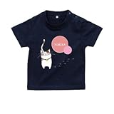 BabyChips 猫 赤(名入れ半袖ベビーTシャツ) 80 ネイビー