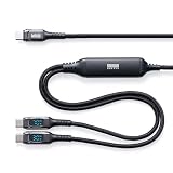 サンワダイレクト Type-C 2in1 充電ケーブル PD100W 急速充電 電力表示 二股ケーブル 1.2m ブラック 500-USB098BK