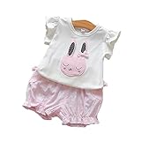 Pojour 夏 1-6歳キッズセット 上下セット Tシャツ+パンツ 子供かわいいブラウス 綿 通気 ピンク(80cm)