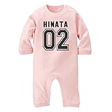 名前入り 長袖 ロンパース [LR336] 80cm ライトピンク×ダークグレーロゴ 出産祝い 誕生日 プレゼント おしゃれな 名入れ ベビー服