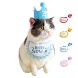 犬 誕生日 帽子 スタイ 被り物 誕生日グッズ 3点セット数字付き 猫 バースデーグッズ ハットペット用 誕生日セット (ブルー)