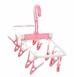 クリエイティブ多機能ハンガー10クリップ折りたたみ服ラックピンク