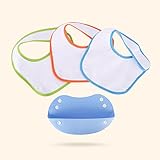 ベビービブSafe&Care食事用スタイ 3枚セット　ポケット付き　ベビー 赤ちゃん 100％綿　360°回転可 お食事用防水ビブ よだれかけ 洗濯機で洗える 【ブルー】