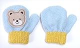 ワッペンを押すと「ピコピコ」とかわいい音が鳴る♪ベビーのびのび笛付きミトン手袋　クマさん　サックスブルー