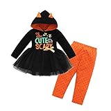 Fheaven (TM) 幼児用 女の子用 文字プリントトップス フード付きチュチュドレス ドットパンツ アウトフィットセット ハロウィンコスチュームセット 18-24 Months ブラック