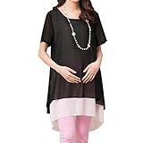 (マーシェル) Marshel マタニティ チュニック 半袖 バックリボン 重ね着風 軽やか素材 シフォン 産前　産後　長く使える おしゃれ 妊婦服 ブラック XL