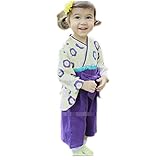 Yuson Girl【ユソンガール 】女の子 着物 きもの 袴 はかま 前開き 全開 ベビー服　ベビー キッズ 袴 ロンパース 初節句 お食い初め お正月 ひな祭り (L, パープル)