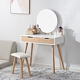 TopCloud ドレッサー化粧台 テーブル 鏡台 収納 引き出し サイド収納 メイク台 シンプル 大容量 可愛い (ホワイト)
