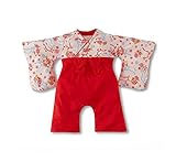 （キッズクール） Kids Cool 綿 女の子 レッド ロンパース リボン 着物